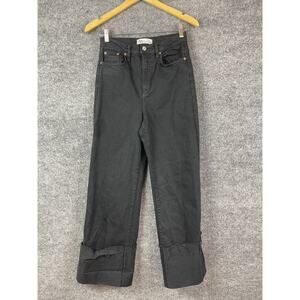 Zara Jeans Wide Leg Black Sz 4 The Folded Up Wide Leg Reverse Hem Size EUR 36